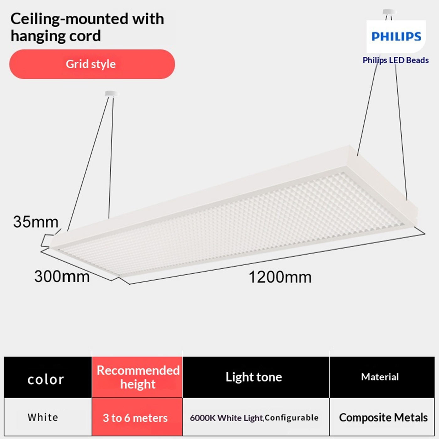 Panneau de grille blanche - 300 * 1200