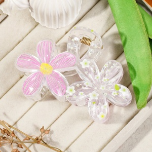 กิ๊บติดผมรูปดอกไม้ห้ากลีบพิมพ์ลายสำหรับผู้หญิง กิ๊บหนีบผมพลาสติกใสแบบสร้างสรรค์ ขายส่ง - Product Image 3