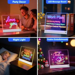 Tableau lumineux LED rechargeable avec 7 couleurs, contrôle tactile, <span class=keywords><strong>lumi</strong></span>ère tamisable, tableau acrylique effaçable à sec, pour cadeaux de Noël - Product Image 6