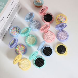 Portable DIY Cute Girl Airbag Comb with Makeup <b>Mirror</b> Small Folding Cushion Head Massage Tool <b>Plastic</b> Handle - Product Image 1