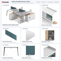 Poste de travail modulaire pour 4 à 6 personnes, bureau à plan ouvert avec étagère, armoire de rangement et cloison acoustique