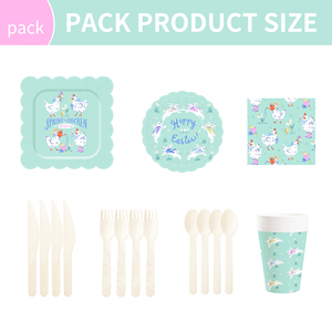 Decoración para Fiesta Temática de Animales DAMAI, Platos, Vasos y Servilletas Desechables de Papel Azul Ácido con Diseño de Conejo y Pollo, Juego de Vajilla - Product Image 6