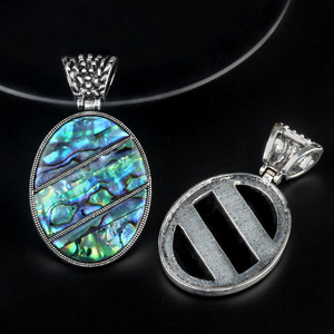 Pendentif vintage antique en argent ovale incrusté de coquille d'ormeau, collier avec pendentif en coquille de <span class=keywords><strong>Pau</strong></span> naturelle, bijoux de mode bohème pour femmes - Product Image 5