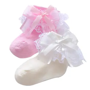 Chaussettes de princesse en maille pour bébés filles, chaussettes pelucheuses et en gaze, à volants, avec nœud en dentelle, mignonnes, nouvelle collection printemps été