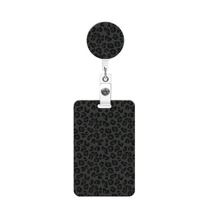 Round epoxy black leopard print <b>polyester</b> <b>lanyard</b> plastic ID card vertical push-fit name tag/card/student ID tag set - Product Image 5