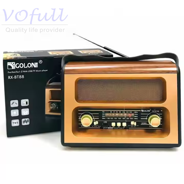 Vofull AC/DC Operated Wooden Vintage Wireless Radio Am Fm Sw Wooden Wireless Usb Radio