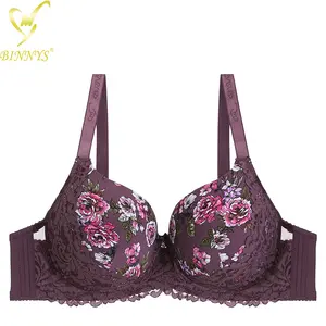 BINNYS wholesale plus size D cup floral printed lace full cup nylon high quality underwire women bra