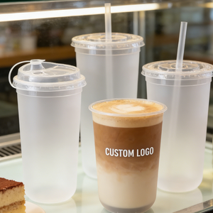 แก้วกาแฟพลาสติกฝ้าแบบกำหนดเองขายส่งพร้อมฝาปิด ขนาดใหญ่ สำหรับร้านกาแฟ - Product Image 2