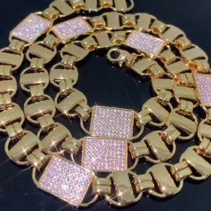 ホットセール 14mm スクエアクラスター キューバンチェーンネックレス メンズ レディース ヒップホップ ゴールドメッキ アイスジルコニア リンクチェーン ファッションジュエリー - Product Image 2