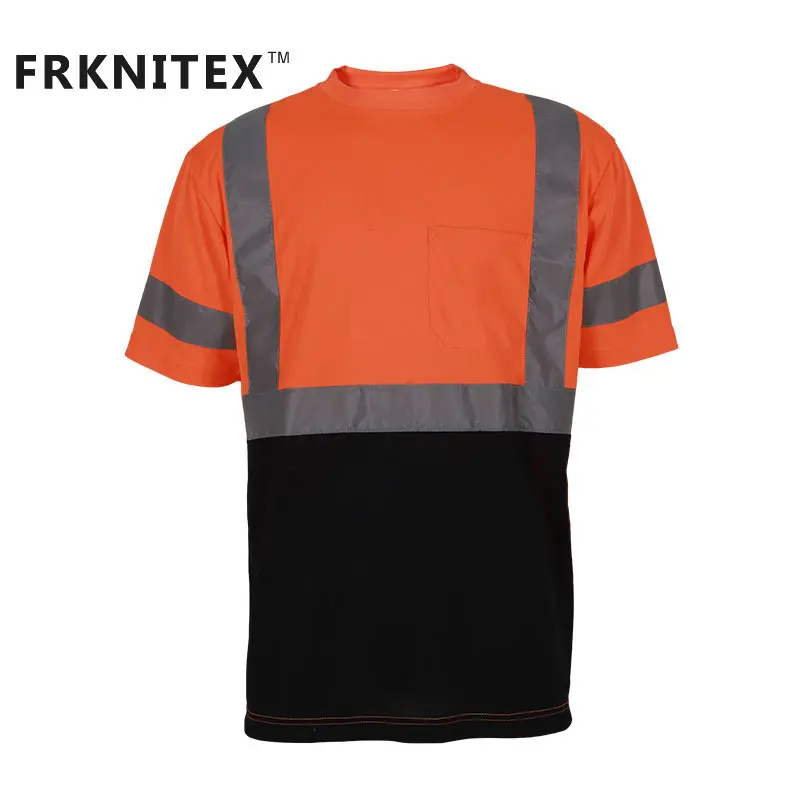 FRKNITEX pakaian kerja lengan pendek, baju kerja reflektor Polo konstruksi Neon, baju kerja visibilitas tinggi oranye