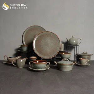 Rustic Kiln Speckled Porcelain Ceramic Tableware Plates Diner Sets Dinnerware Ensemble Vaisselle Chic For Restaurant Hotel