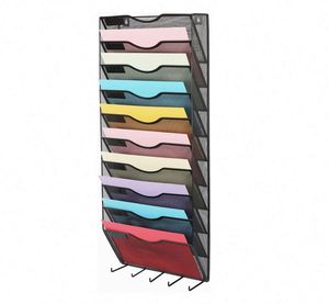 Wall Hanging File Organizer Metal File <b>Holder</b> 10-Pocket Black Mesh Office Magazine Rack Wall Mounted Hanging Paper Organizer - Product Image 1