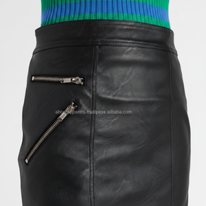 Venta de verano caliente de las mujeres cortas Sexy Mini piel de oveja genuina faldas largas de talla grande Oficina señora estilo bordado botón - Product Image 1