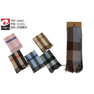 Bufanda a cuadros grande para mujer, accesorio cálido de invierno, pañuelo a cuadros de moda con borde de flecos, paquete de 12 piezas - Product Image 1