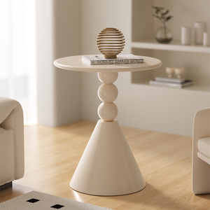 Table basse moderne en métal de petite taille avec structure en fer forgé pour salon - Design minimaliste moderne, style crème, meubles de salon - Product Image 4