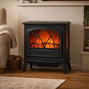 Estufa Eléctrica Grande con Efecto de Llama en 3 Lados, Calefactor Independiente Ajustable con Elemento Calefactor y Ventilador para Sala de Estar y Dormitorio - Product Image 5