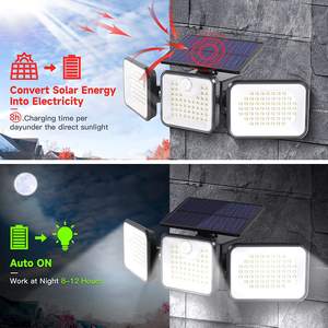 Lampu Dinding Tenaga Surya Luar Ruangan 180 LED 3000LM IP65 Tahan Air, Lampu Jalan Sensor Gerak Tenaga Surya 3000LM untuk Garasi Halaman Patio - Product Image 2