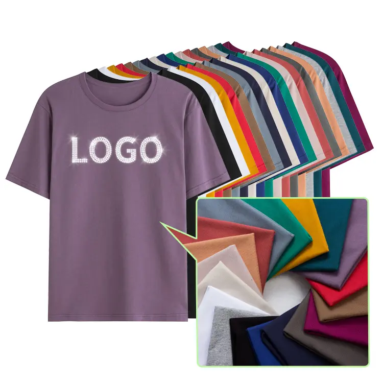 Camiseta de algodón de alta calidad, ropa de calle con impresión en blanco pesado de gran tamaño, transferencia de diamantes de imitación, personalizada, Lisa