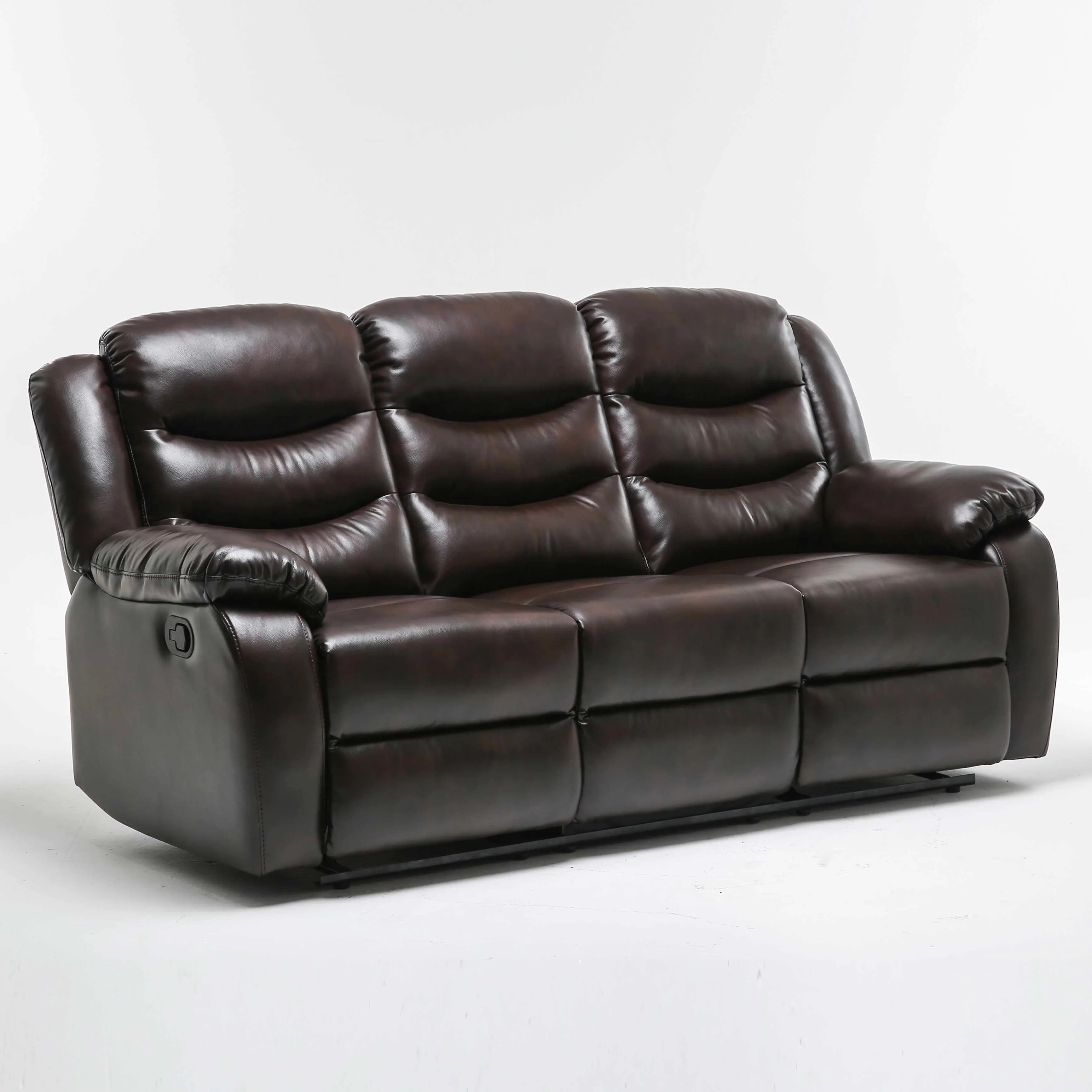 Sofá reclinable de 3 plazas para sala de estar, moderno sofá de cuero marrón de lujo para sala de tv, venta al por mayor, china