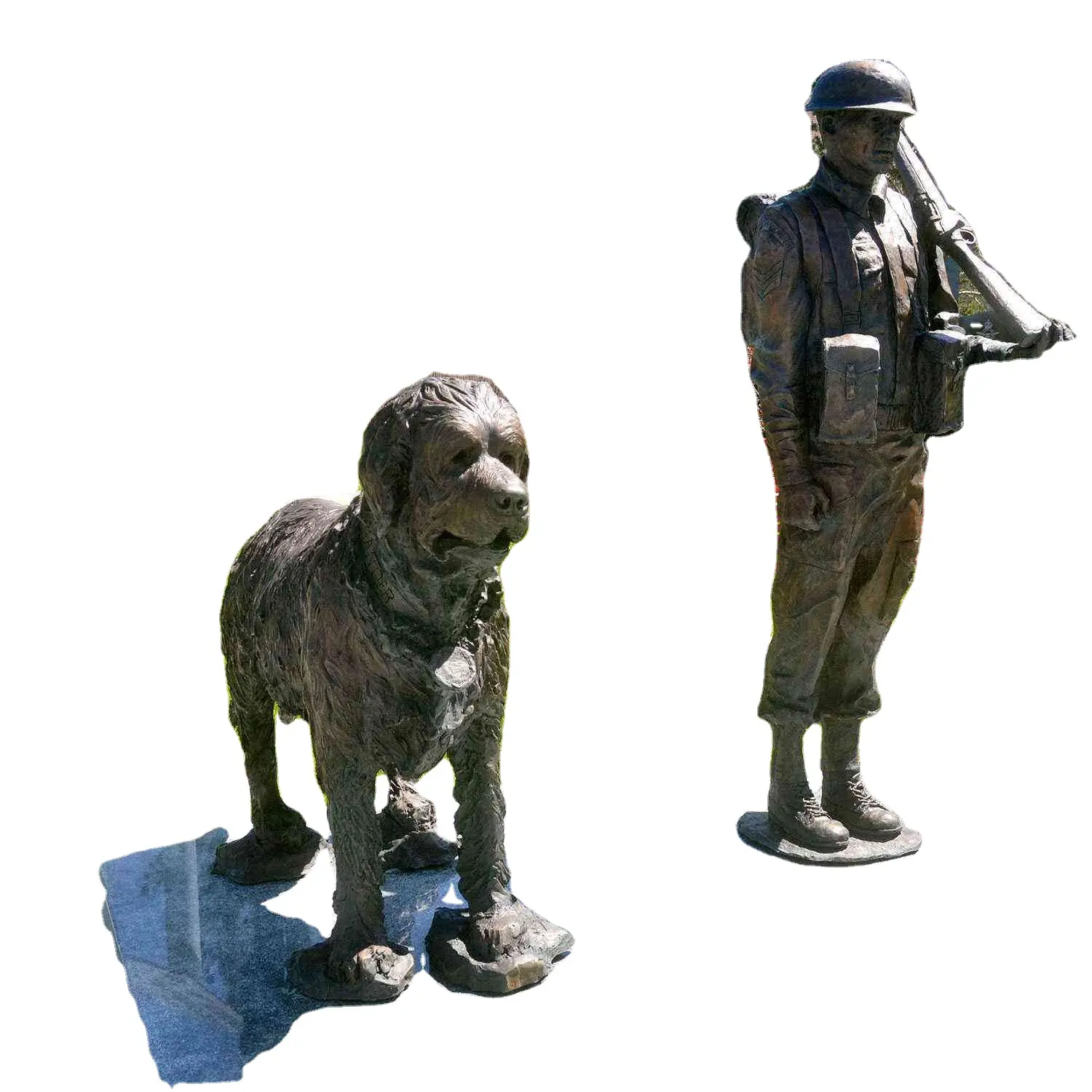 2024 sıcak satış açık anıt anıt askeri heykel yaşam boyutu bronz asker köpek heykeli ile