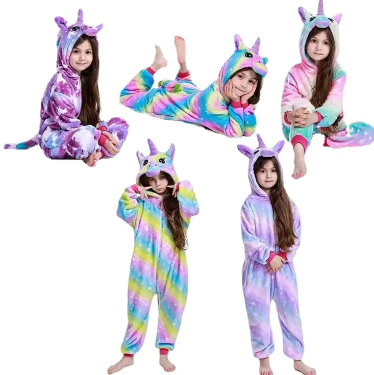 2023 New Kids Winter Stih Pajamas Children Panda Dinosaur Sleepwear Unicorn for Boys Girls Blanket Sleeper Baby Costume