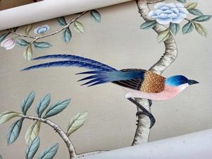 Zhenling luxe style chinois <span class=keywords><strong>peint</strong></span> à la main Su broderie oiseau à longue queue <span class=keywords><strong>papier</strong></span> <span class=keywords><strong>peint</strong></span> en soie pour décoration murale d'hôtel - Product Image 3