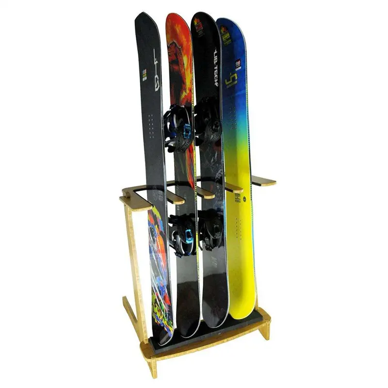 Hisun berdiri bebas bambu 4 papan rak selancar vertikal untuk papan selancar Snowboard Wakeboard