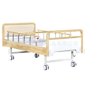 Manual Nursing Bed Wooden <b>Single</b> Elder Care Hospital Bed Stainless Steel Frame With Wheels - Product Image 1