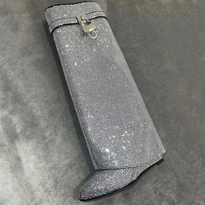 Botas de Lujo con Diamantes Completos, Suaves y Brillantes, con Tacón de Cuña y Cierre Metálico, Botas Altas hasta la Rodilla para Mujer - Product Image 4