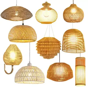 Lampadario Artigianale a Sospensione Intrecciato per Isola Cucina Sala da Pranzo Soggiorno Portico Lampada a Sospensione in Bambù Paralume in Vimini Rattan - Product Image 6