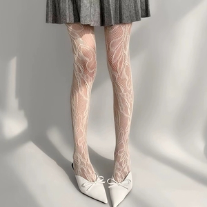 Medias de red florales de moda de verano, pantimedias <span class=keywords><strong>blancas</strong></span> <span class=keywords><strong>transparentes</strong></span> anti-rozaduras, leggings huecos de encaje y spandex sostenibles - Product Image 6