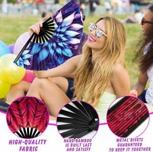 Customized Printed Traditional Cartoon Painted <b>Large</b> Bamboo Promotional Rave Satin Fabric Hand Held Folding <b>Fans</b> - Product Image 6