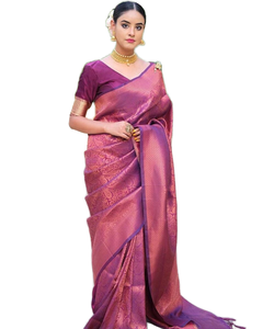 Sari en soie vintage ethnique, broderie Zari, travail de diamants, séchage rapide, idéal pour les fêtes et célébrations - En stock - Product Image 1