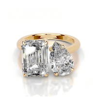 Bague de fiançailles en moissanite en argent S925 plaqué or jaune avec deux pierres émeraude taille poire certifiées GRA
