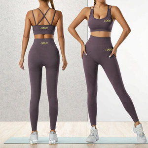 Women's Seamless Solid Breathable Full-Length 300g 2-Piece Yoga Set Crisscross Strap High-Waisted Elastic Waist Anti-Static - Product Image 3