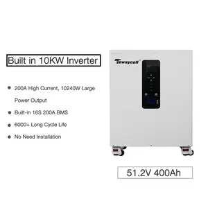 Tewaycell 내장 10KW 인버터 51.2V 400Ah 리튬 배터리 팩 20KWH LiFePO4 모바일 태양 에너지 저장 시스템