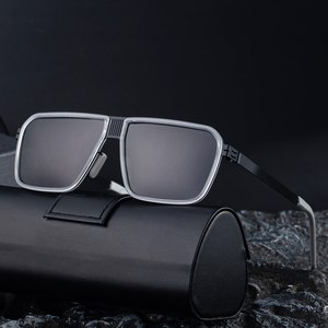 Gafas de sol polarizadas para hombre, lentes de sol de pesca con logotipo personalizado, de acero inoxidable, con borde completo cuadrado, con bisagra, UV400, dorado, marrón, a la <span class=keywords><strong>moda</strong></span> - Product Image 1