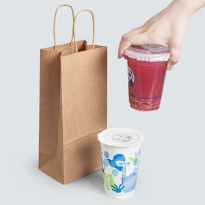 Bolsa de Papel Kraft Desechable Personalizada con Logotipo Impreso, con Asa, para Llevar Té con Leche, Café, Zumo de Frutas - Product Image 2