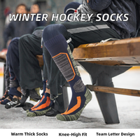 Chaussettes de sport de ski et de randonnée en gros, avec talon et bout renforcés, panneau de protection de la tibia rembourré, bleu marine et orange, chaussettes techniques d'extérieur, logo personnalisé OEM