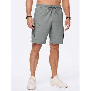 2025 hommes sportif décontracté Cargo Shorts XXS taille classique cordon taille élastique plaine teint velours côtelé avec Logos et poches - Product Image 4