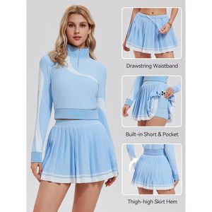 Conjunto Deportivo de 2 Piezas para Mujer, Falda y Sudadera de Manga Larga con Media Cremallera, Falda de Tenis, Ropa Deportiva de Primavera de Secado Rápido - Product Image 5