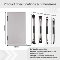 Ensemble de 4 pinceaux à paupières double embout en poils synthétiques avec miroir pour le maquillage des yeux, idéal pour les voyages et l'exportation
