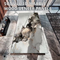 Panneaux muraux en plastique PET à texture marbre, placage bois, impression 3D, finition polie, design moderne, écologiques, faciles à poser