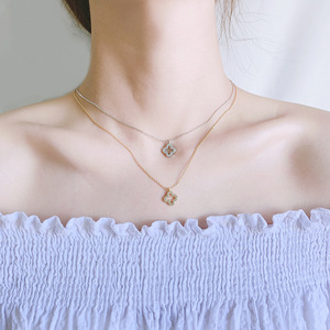 Hollow Four Leaf Clover Necklace For Women Korean Style 18K Gold Plated Zinc Alloy Clavicle Chain Gift Jewelry - Product Image 1