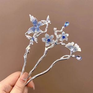 Nuevo Pasador de Pelo con Pluma de Mariposa y Cristal Azul Estilo Chino 2024 para Mujer, Horquillas Hechas a Mano, Accesorios de Joyería, Adornos para el Cabello - Product Image 3