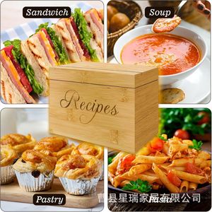 Wooden Recipe Box Rectangular Desktop Storage Organizer For Kitchen Cooking Recipes - Product Image 1