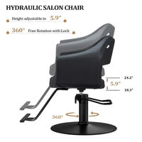 Fauteuil inclinable tout noir robuste 360 ° Chaise de coiffeur pivotante hydraulique pour salon de coiffure, équipement de salon avec structure métallique durable