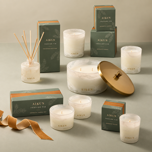 Collection de bougies parfumées en verre marbré blanc Aikun, ensemble diffuseur à bâtonnets, parfum sur mesure, OEM ODM, commande en gros pour la décoration intérieure - Product Image 1