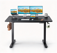 Bureau debout électrique avec crochet pour casque et crochet pour sac, réglable en hauteur, pour double moniteur, bureau à domicile