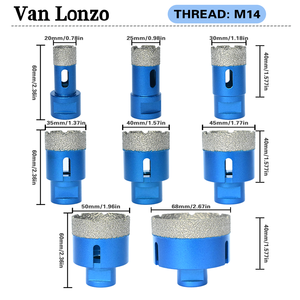 Jeu de 8 forets diamantés brasés M14 Van <span class=keywords><strong>Lonzo</strong></span> 20-68mm certifiés CE pour perçage à sec et humide, idéal pour carrelage, marbre, granit, quartz - Product Image 2